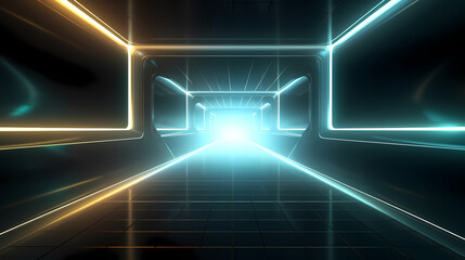 Metallic glowing tunnel, neon lights and perspective, abstract tech futuristic background, PPT background