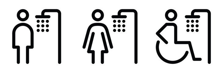 Set of shower room line icons. Editable stroke. Vector graphics