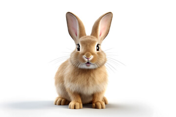 Obraz premium Illustration of adorable cute brown rabbit, friendly and innocent looking, isolated on white background, Easter Day and nature concept, Generative AI