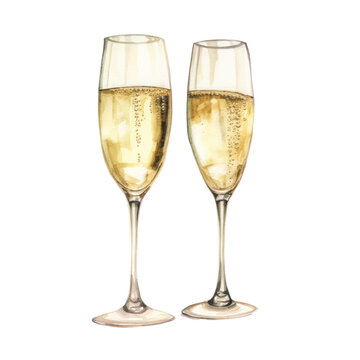 two glasses of champagne watercolor 