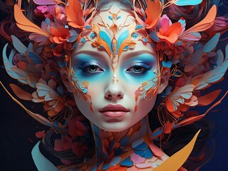 Portraying the metamorphosis of facial features in an otherworldly realm with fantastical elements, vibrant colors, and ethereal surroundings to evoke a hallucinator