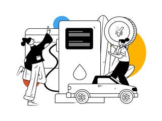 Vector Internet operation hand-drawn illustration of people getting discounts for refueling their cars
