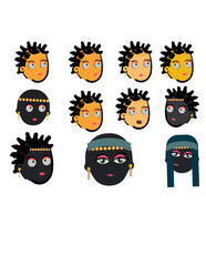 a vector illustration of set of African hair styles 