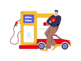 Vector Internet operation hand-drawn illustration of people getting discounts for refueling their cars
