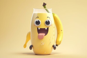 Cute banana juice cartoon character - Cartoon food character. Generative AI