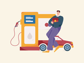 Vector Internet operation hand-drawn illustration of people getting discounts for refueling their cars
