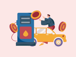 Vector Internet operation hand-drawn illustration of people getting discounts for refueling their cars
