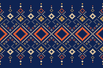 Indigo navy blue geometric traditional ethnic pattern Ikat seamless pattern border abstract design for fabric print cloth dress carpet curtains and sarong Aztec African Indian Indonesian