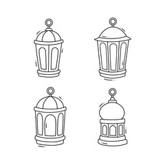 Set Ramadan Lantern Lineart isolated on a white background. Design for stickers, icons, web, etc. Vector - Illustration.