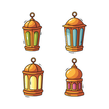 Set Ramadan Lantern Cartoon isolated on a white background. Design for stickers, icons, web, etc. Vector - Illustration.