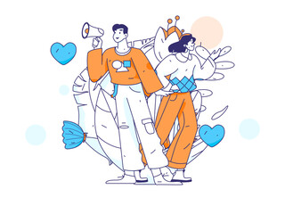 Happy Valentine's Day flat character vector concept business hand drawn illustration
