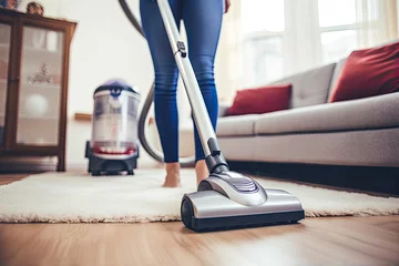 Foto op Aluminium Close up photo of a woman vacuuming floor with a vacuum cleaner © Daniela