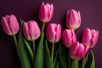 Stunning tulips in pink, seen from above. Perfect for greeting cards. Generative AI