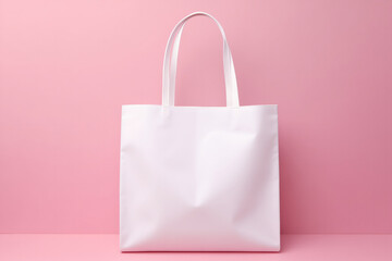 White tote bag isolated on pink background. Mockup