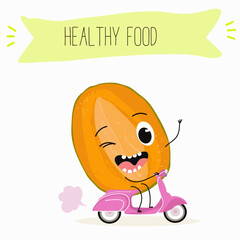 Cute mango cartoon characters with different activities. Flat vector illustration, funny fruits. Organic food.