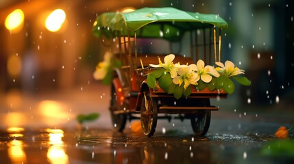 miniature bicycle carriage decorated with cute flowers