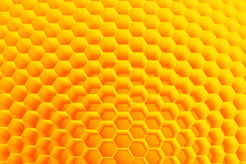 3d illustration of a  yellow  honeycomb monochrome honeycomb for honey. Pattern of simple geometric hexagonal shapes, mosaic background. Bee honeycomb concept, Beehive