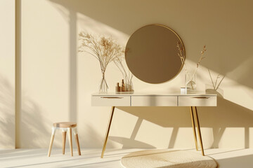 Empty modern, minimal beige dressing table
