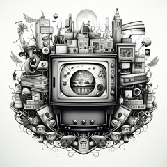 Monochrome Tattoo-Inspired Television Illustration