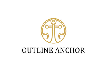 Anchor maritime logo design golden line shape vector illustration