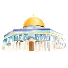 the dome of the rock in watercolor 