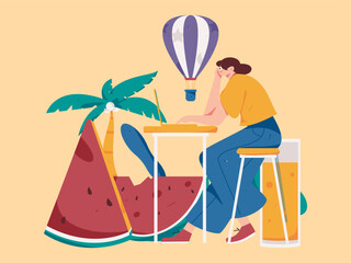 24 Solar Terms, Great Heat Characters Flat Vector Concept Operation Hand Drawn Illustration
