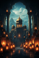arabic lantern of ramadan celebration background illustration