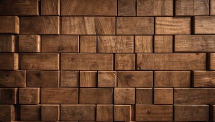  a close up of a wooden wall made out of squares and rectangles of different sizes and shapes, with a wooden floor in the middle of the middle. - obrazy, fototapety, plakaty