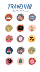 Traveling Lifestyle Social Media  Icon Set For IG Stories. Modern Set For Traveler, Adventure, Professional Guide, Vlogger . Highlight Covers, Minimalist Highlights 