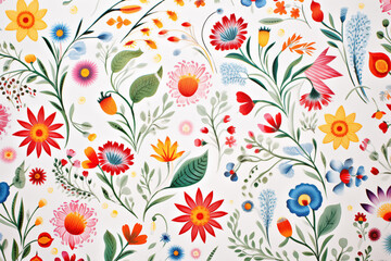 seamless pattern with flowers on the plain white background