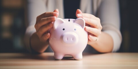 Securing Piggy Bank: Financial Security and Saving Concept ,Planning savings for future ,retirement fund ,financial preparation ,future risk management ,finance accounting