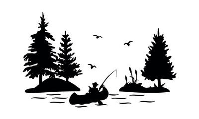 fishing vector silhouette. fisherman in boat vector silhouette