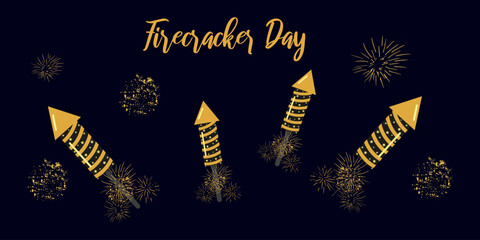 The day of launching firecrackers and fireworks. Festive banner flyer, web page template. Vector illustration.