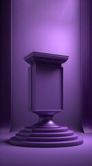 a purple stepped podium with a rectangular pedestal on it