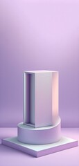 a light purple podium with a white cube on top of it and empty space above it