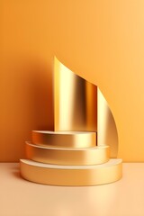 a gold metallic podium with a yellow background