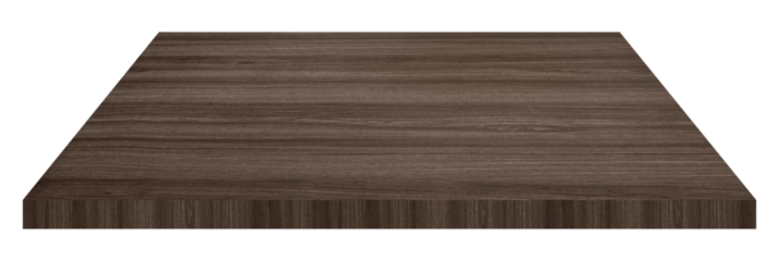 dark brown walnut wooden table showing beautiful wood grain veins isolated on background with clipping path. luxury table for photo montage. table top or counter top for displayed products.