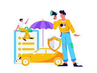 Buy insurance for car flat character vector concept operation illustration
