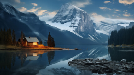 a view of houses, mountains, and lakes where the lights leak out