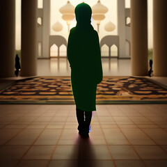 Muslim girl in hijab.Muslim girl on the background of Mosque.Muslim illustration. A Muslim girl in a headscarf.