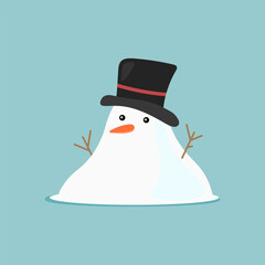 The snowman melted. flat vector illustration in cartoon style isolated on blue background