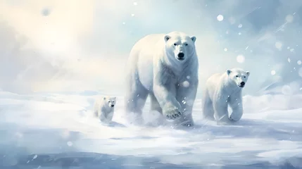 Wandaufkleber Polar bear with her children © 1_0r3