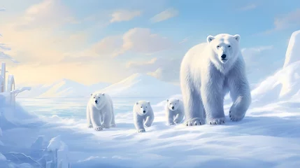 Poster Polar bear with her children © 1_0r3
