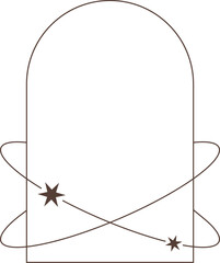 Aesthetic frame and shapes with stars. Minimal y2k outline graphic design with sparkles. Abstract arch border. Trendy boho geometric template