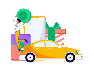 Flat vector concept operation hand drawn illustration of people taking a taxi
