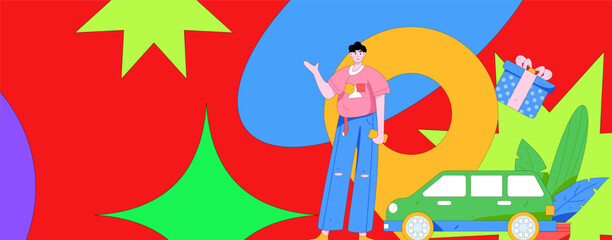 Flat vector concept operation hand drawn illustration of people taking a taxi
