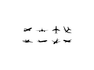 Set of Airplane Silhouette in various poses isolated on white background