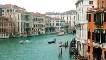 Venice in winter. Uncrowded Grand Canal. Looking north-west from Ponte dell'Accademia bridge. - obrazy, fototapety, plakaty