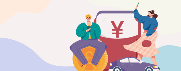 Flat vector concept operation hand drawn illustration of people taking a taxi
