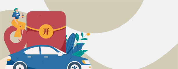 Flat vector concept operation hand drawn illustration of people taking a taxi
